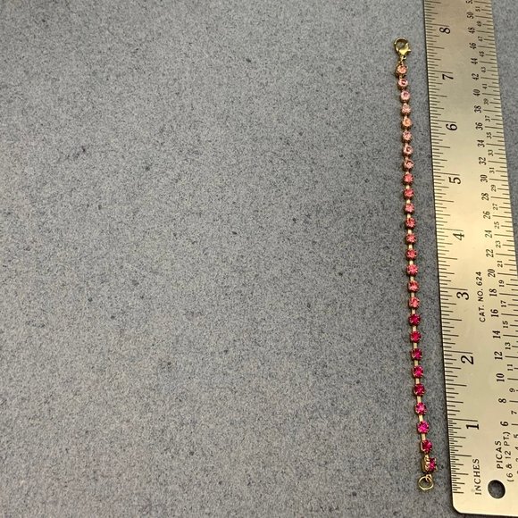 Pink Gold Rhinestone Bracelet Magenta Lobster Claw Closure - Picture 6 of 6